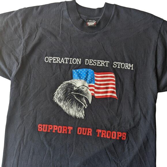Vintage Operation Desert Storm Support Our Troops Eagle Black Shirt Size Large - Picture 2 of 4